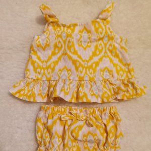 2 piece Baby Girl Damask Pink and Yellow outfit